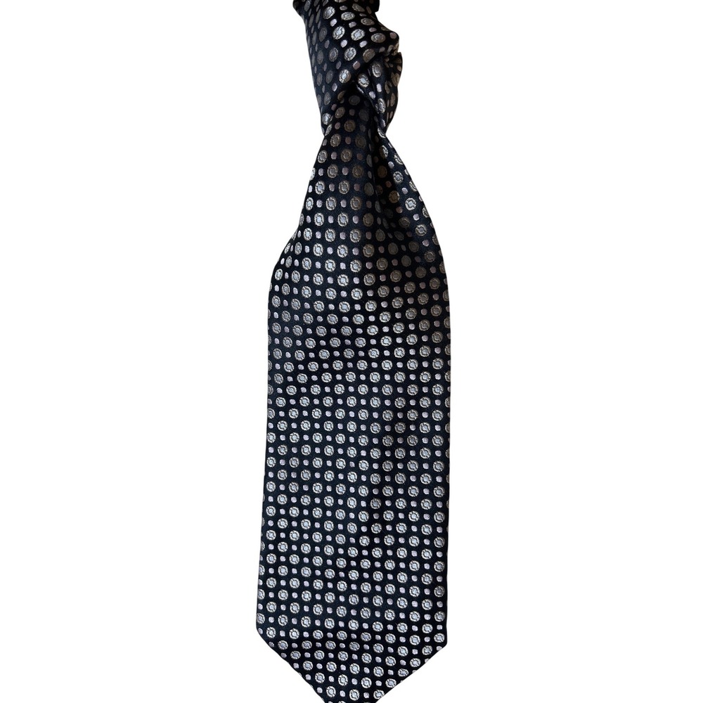 Giorgio Brutini Black Silver‎ Lavender Geometric Medallion 100% Silk Tie Mens